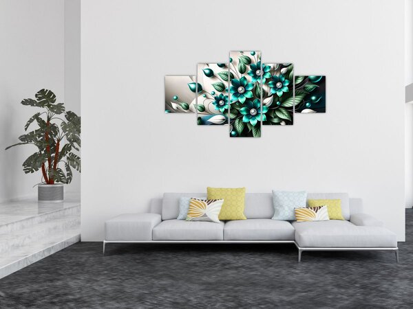 Obraz - 3D tyrkysové květy (125x70 cm)