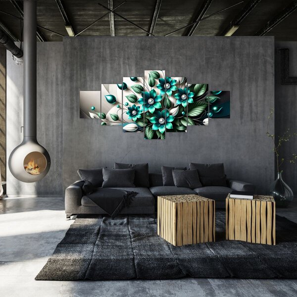 Obraz - 3D tyrkysové květy (210x100 cm)
