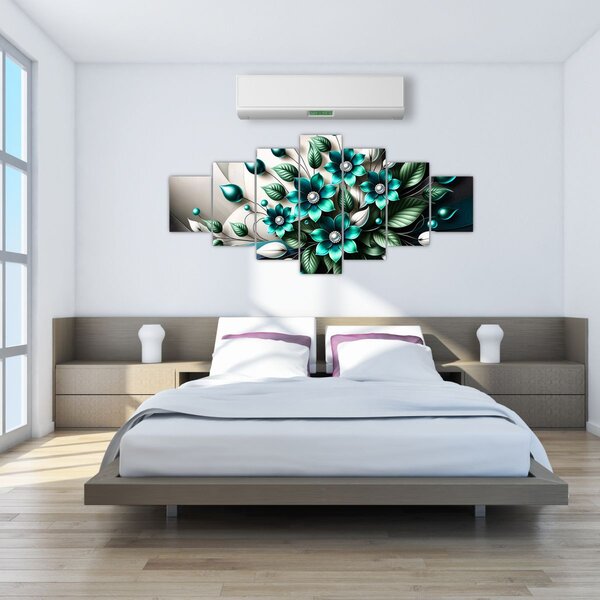 Obraz - 3D tyrkysové květy (210x100 cm)