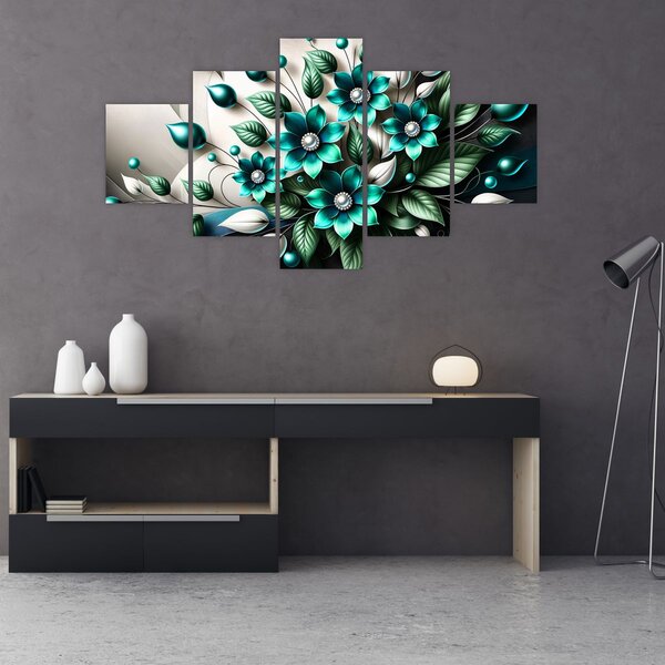 Obraz - 3D tyrkysové květy (125x70 cm)