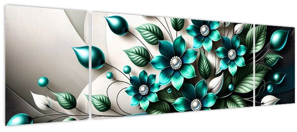Obraz - 3D tyrkysové květy (170x50 cm)