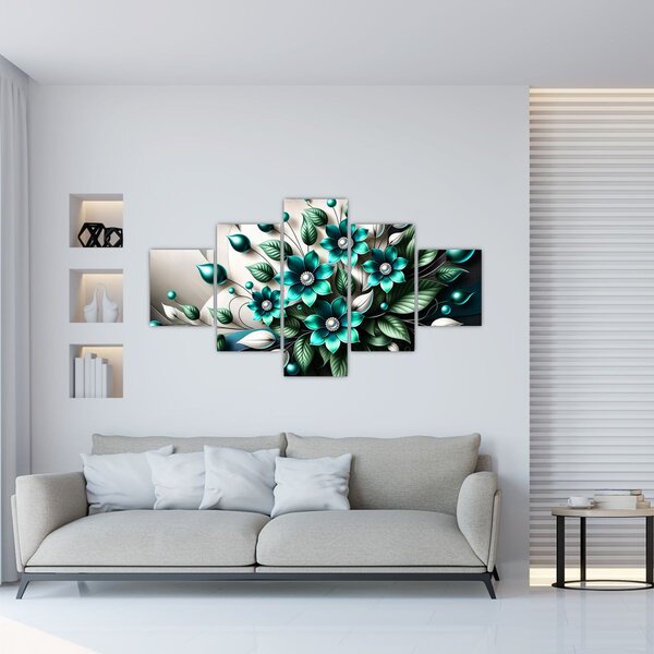 Obraz - 3D tyrkysové květy (125x70 cm)