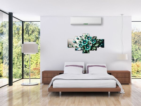Obraz - 3D tyrkysové květy (125x70 cm)