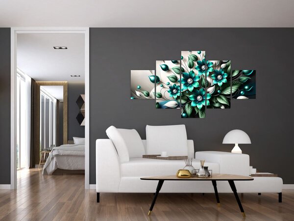 Obraz - 3D tyrkysové květy (125x70 cm)