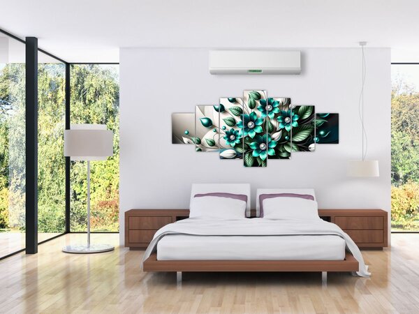 Obraz - 3D tyrkysové květy (210x100 cm)