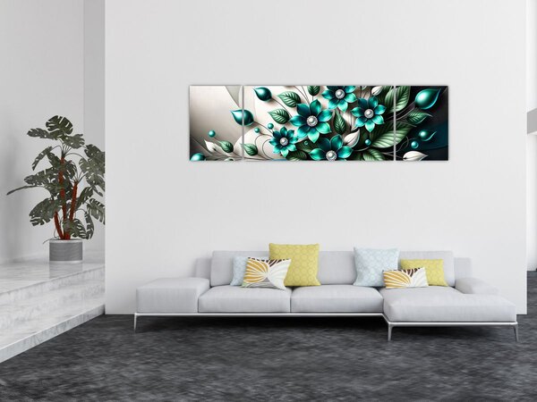 Obraz - 3D tyrkysové květy (170x50 cm)