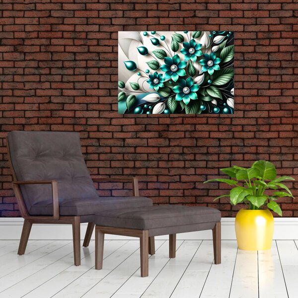 Obraz - 3D tyrkysové květy (70x50 cm)