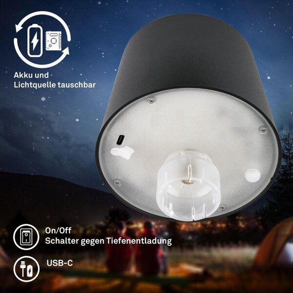 BRILONER Bota lampička na láhev - 1,8W, 120lm, nabíjecí, LED, stmívatelné, dotykový vypínač, teplá bílá, černá 7709015
