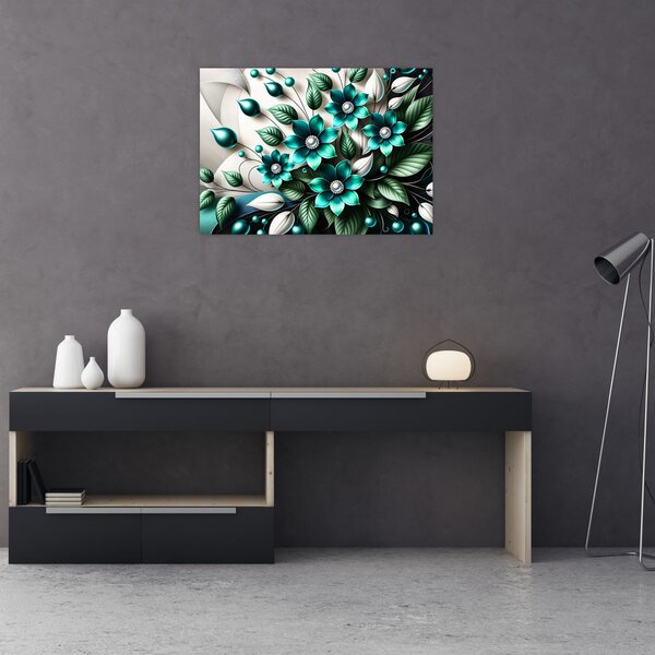 Obraz - 3D tyrkysové květy (70x50 cm)