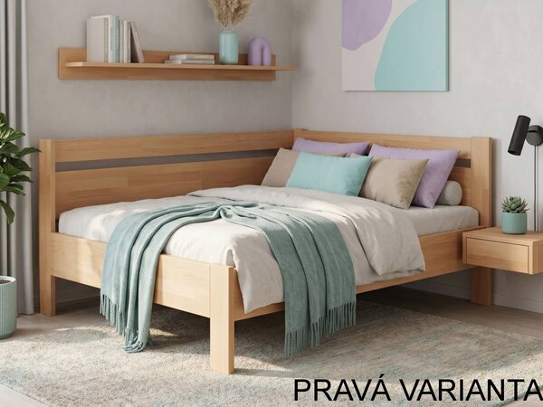 Rohová zvýšená postel Tina - jednolůžko 90x200, Moření: Šedá, Varianta: Levá