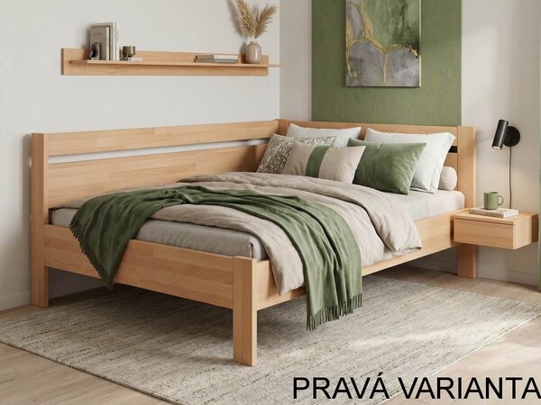 Rohová zvýšená postel Tina - dvoulůžko 140x200, Moření: Buk přírodní, Varianta: Levá