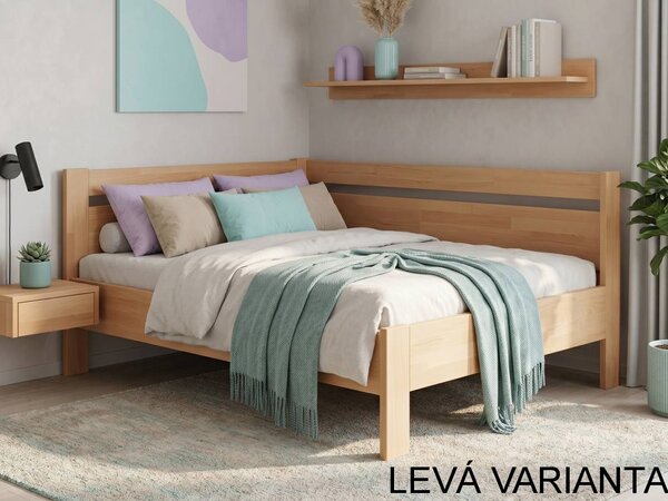 Rohová zvýšená postel Tina - jednolůžko 90x200, Moření: Šedá, Varianta: Levá