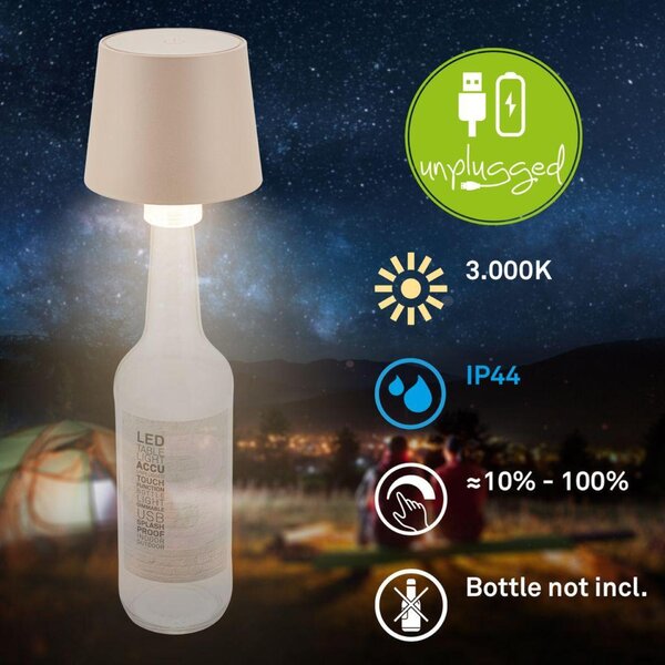 BRILONER Bota lampička na láhev - 1,8W, 120lm, nabíjecí, LED, stmívatelné, teplá bílá, béžová 7709011
