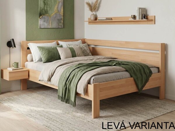 Rohová zvýšená postel Tina - dvoulůžko 140x200, Moření: Buk přírodní, Varianta: Levá