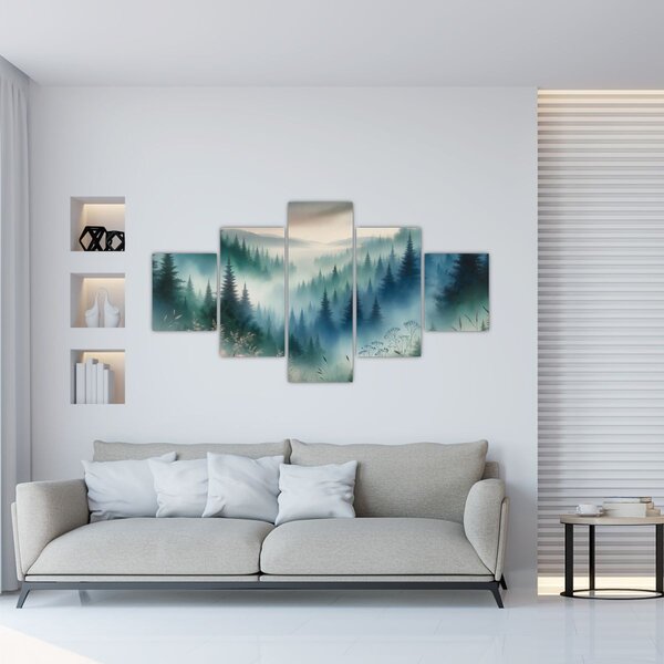 Obraz - Lesní krajina s mlhou (125x70 cm)