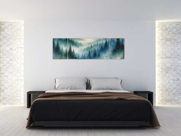 Obraz - Lesní krajina s mlhou (170x50 cm)