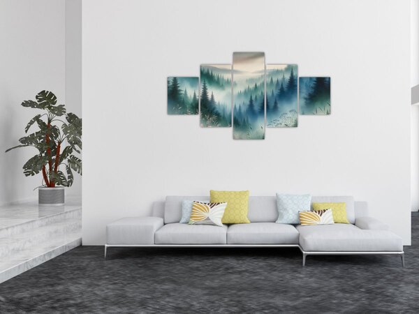 Obraz - Lesní krajina s mlhou (125x70 cm)