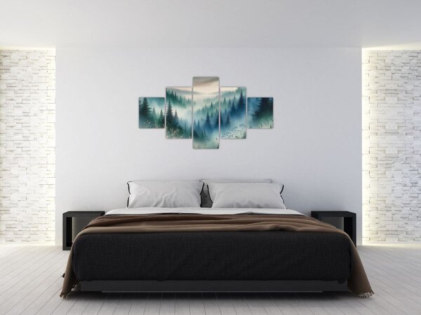 Obraz - Lesní krajina s mlhou (125x70 cm)