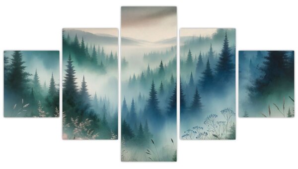 Obraz - Lesní krajina s mlhou (125x70 cm)