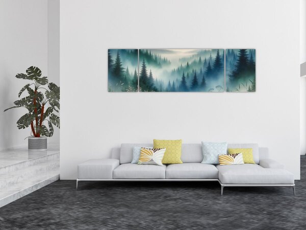 Obraz - Lesní krajina s mlhou (170x50 cm)