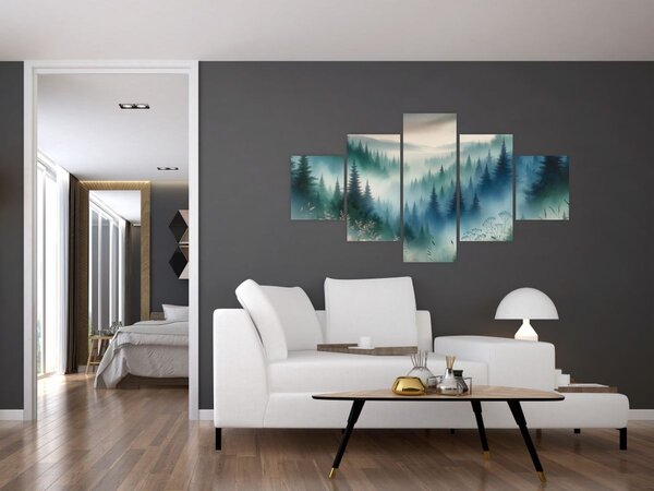 Obraz - Lesní krajina s mlhou (125x70 cm)