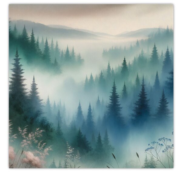 Obraz - Lesní krajina s mlhou (30x30 cm)