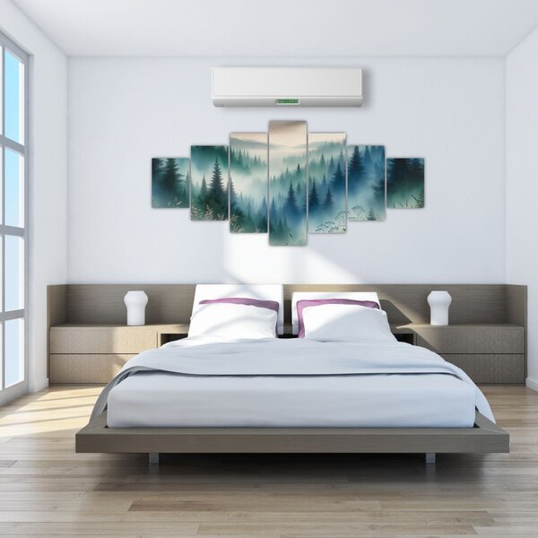 Obraz - Lesní krajina s mlhou (210x100 cm)