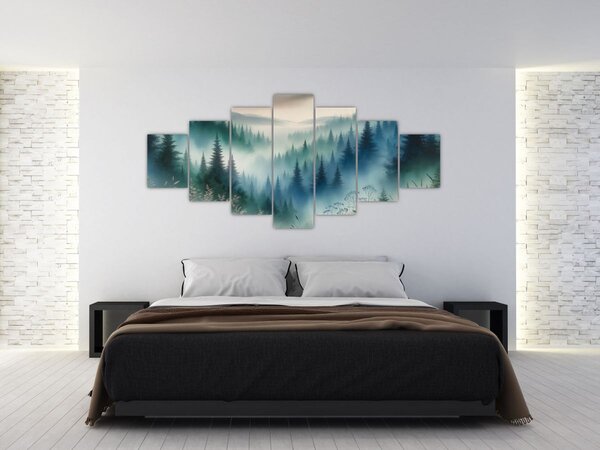 Obraz - Lesní krajina s mlhou (210x100 cm)