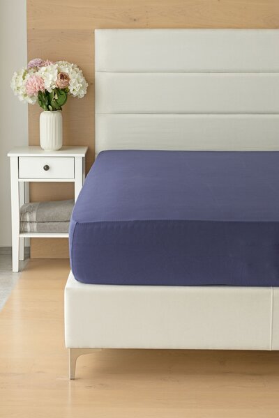Prostěradlo Tmavě modré ELASTAN PREMIUM Jersey s elastanem PREMIUM 90-100 x 200-220/40