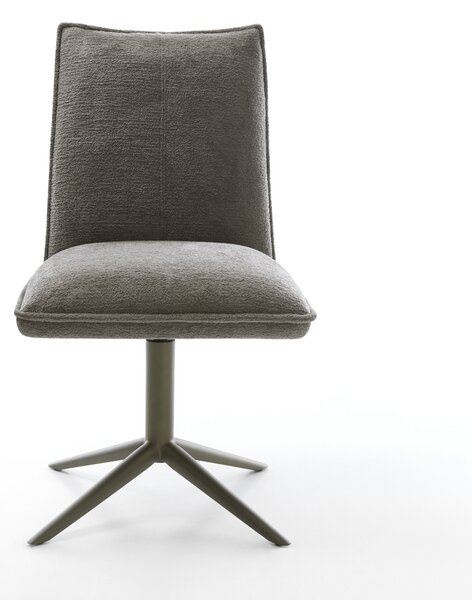 DELIFE Jídelní židle Lelio-Flex bouclé měkký tmavě béžová křížová podnož titanová barva 360° otočný houpací funkce taštičkové pružiny