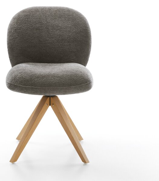 DELIFE Jídelní židle Nube-Flex bouclé měkký tmavě béžová dřevěná podnož hranatá přírodní 180° otočný taštičkové pružiny