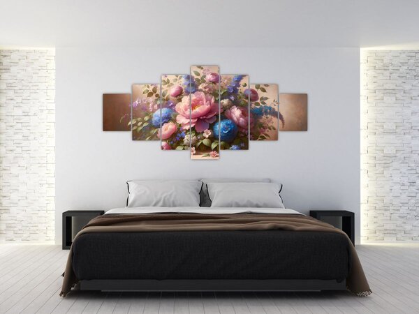 Obraz - Stůl plný květů (210x100 cm)