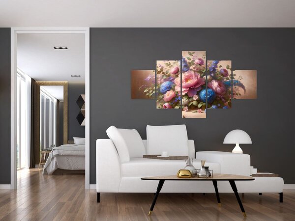Obraz - Stůl plný květů (125x70 cm)