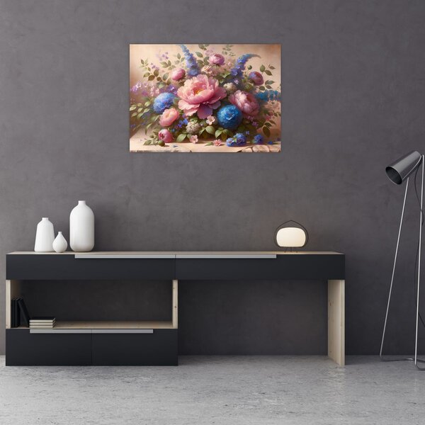Obraz - Stůl plný květů (70x50 cm)