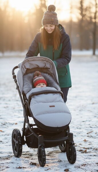 Dětský fusak do kočárku BABYMAM Premium - světle šedý melange/šedý