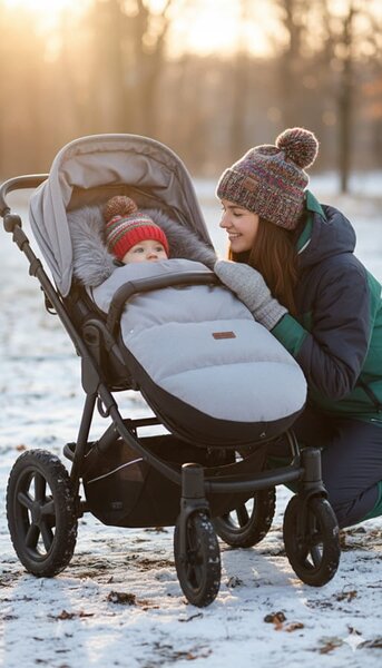 Dětský fusak do kočárku BABYMAM Premium - světle šedý melange/šedý