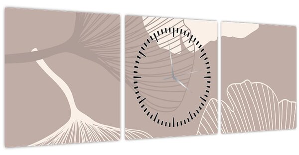 Obraz - Béžové listy N⁰1 (s hodinami) (90x30 cm)