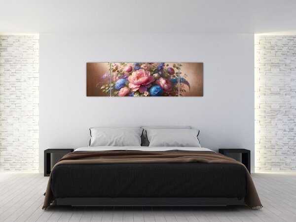 Obraz - Stůl plný květů (170x50 cm)