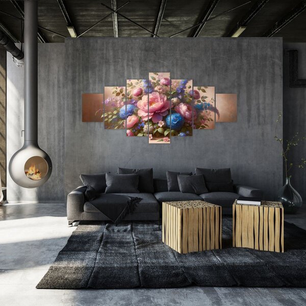 Obraz - Stůl plný květů (210x100 cm)