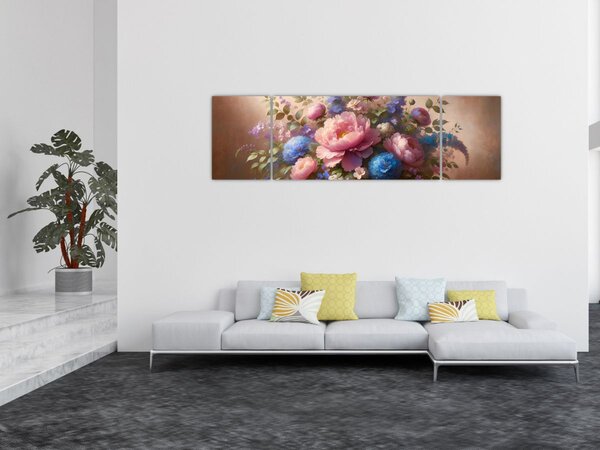 Obraz - Stůl plný květů (170x50 cm)