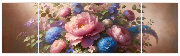 Obraz - Stůl plný květů (170x50 cm)