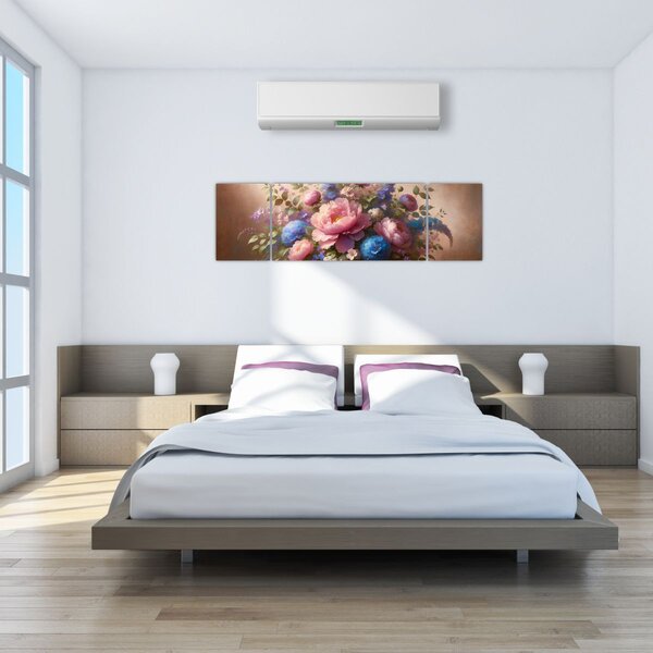 Obraz - Stůl plný květů (170x50 cm)