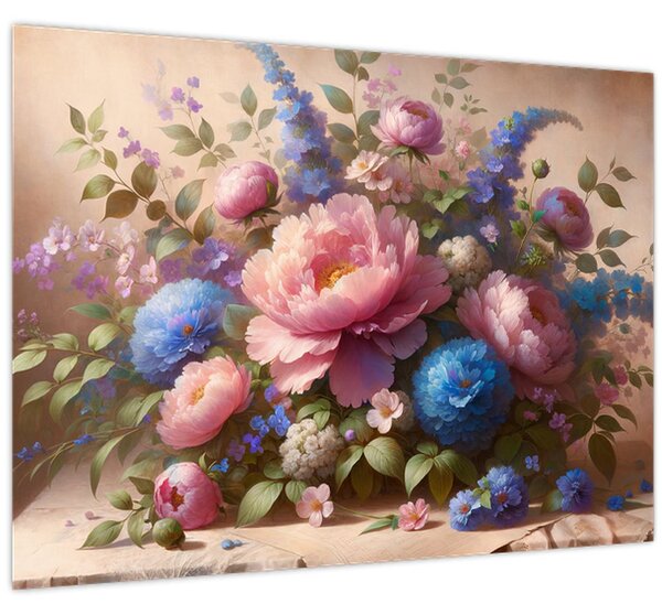 Obraz - Stůl plný květů (70x50 cm)