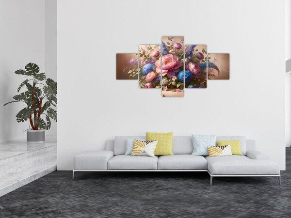 Obraz - Stůl plný květů (125x70 cm)