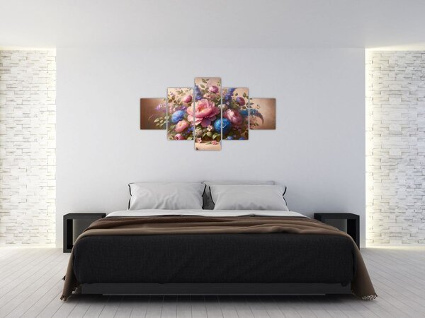 Obraz - Stůl plný květů (125x70 cm)