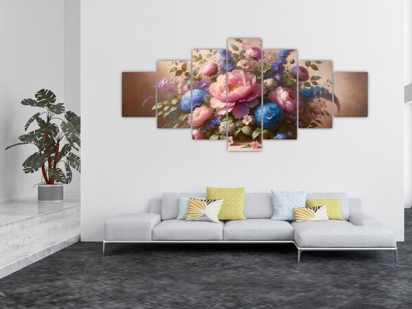 Obraz - Stůl plný květů (210x100 cm)