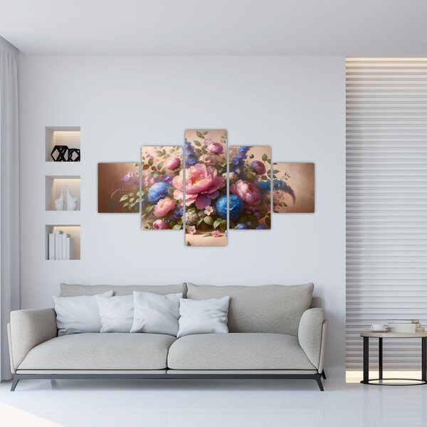 Obraz - Stůl plný květů (125x70 cm)