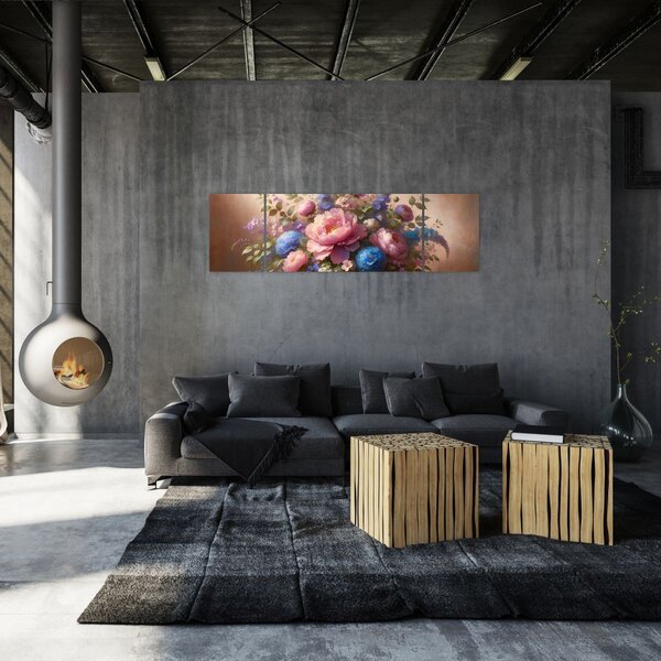 Obraz - Stůl plný květů (170x50 cm)