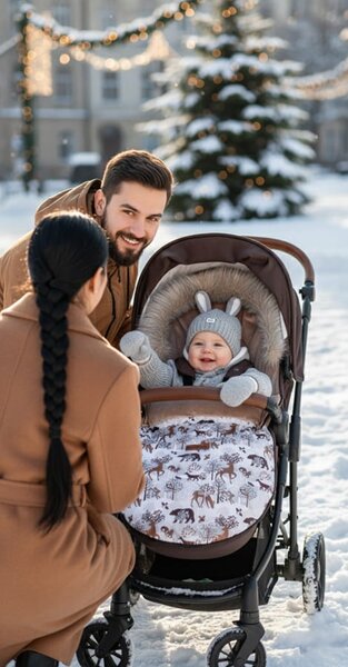 Dětský fusak do kočárku BABYMAM Premium - Zimní les/béžový