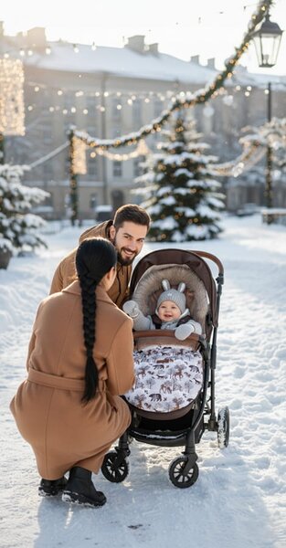 Dětský fusak do kočárku BABYMAM Premium - Zimní les/béžový